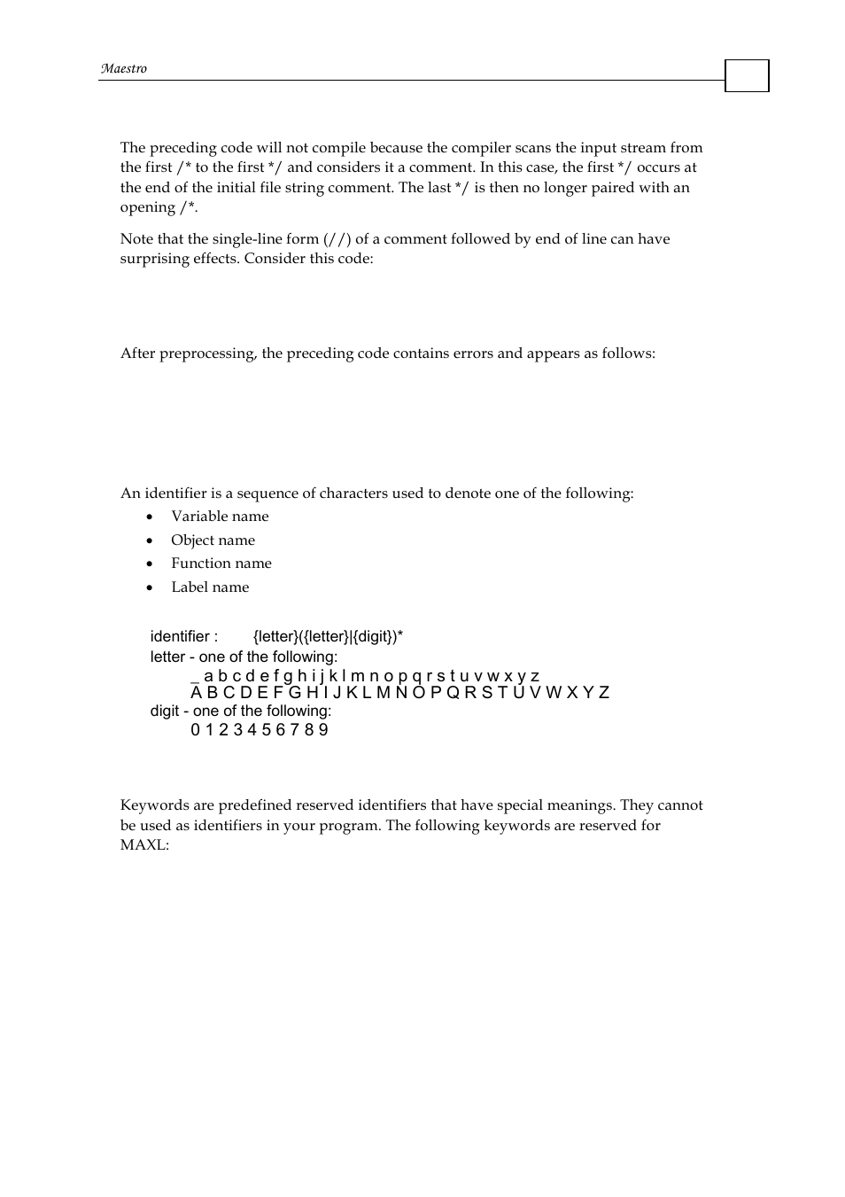 2 identifiers, 3 maxl keywords | ElmoMC Multi-Axis Motion Controller-Maestro User Manual | Page 64 / 313