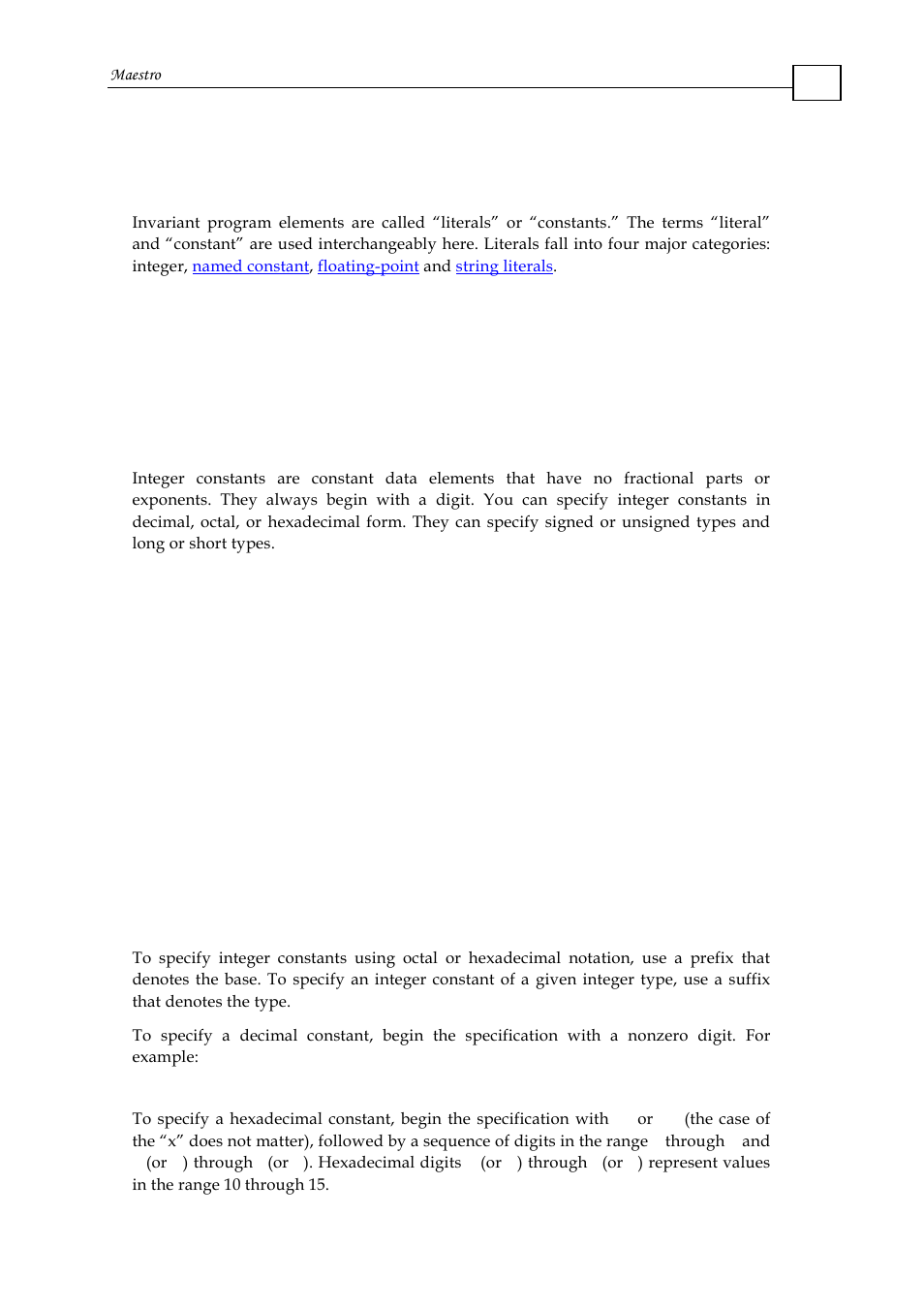 6 literals, 1 integer constant, Integer constant | ElmoMC Multi-Axis Motion Controller-Maestro User Manual | Page 67 / 313