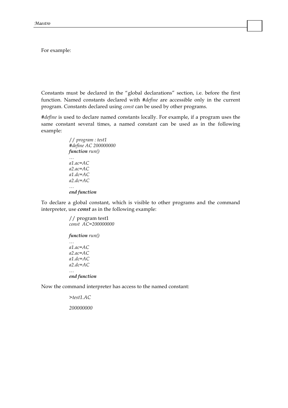 2 named constant - #define and const, Named constant - #define and const | ElmoMC Multi-Axis Motion Controller-Maestro User Manual | Page 68 / 313