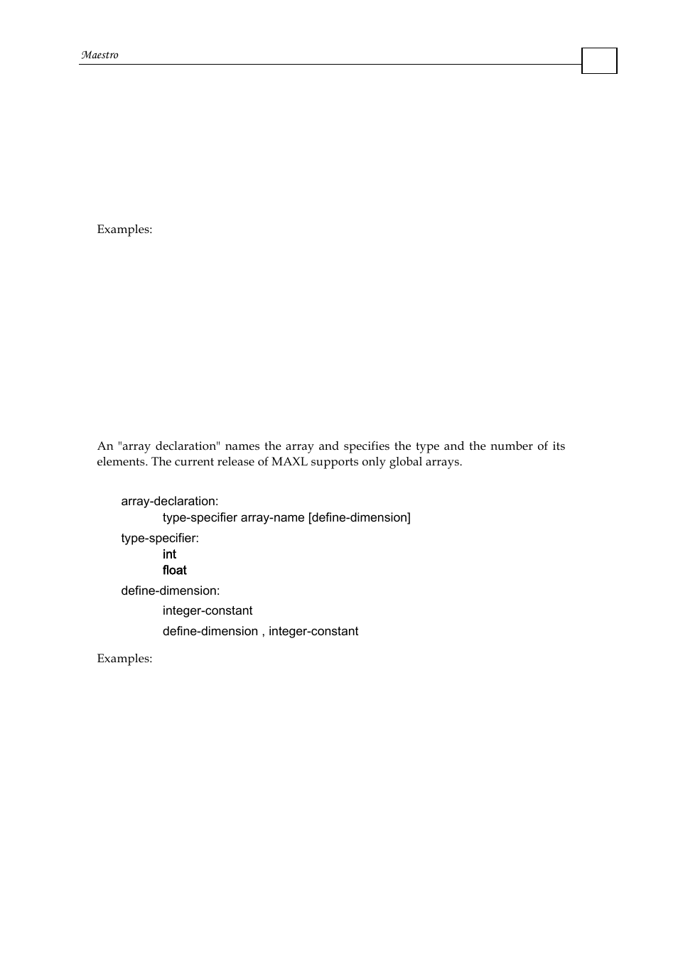 2 array declarations, String literals, Array declarations | ElmoMC Multi-Axis Motion Controller-Maestro User Manual | Page 71 / 313