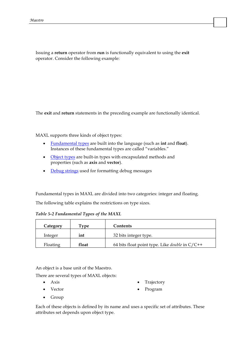 2 return operator, 4 types, 1 fundamental types | 2 object types, Object types | ElmoMC Multi-Axis Motion Controller-Maestro User Manual | Page 73 / 313