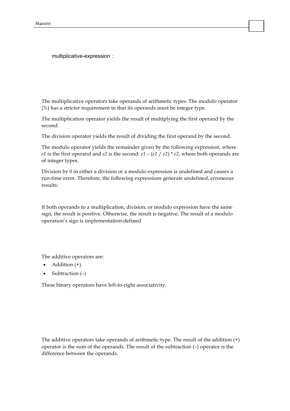 3 maxl additive operators, Expressions formed with binary operators | ElmoMC Multi-Axis Motion Controller-Maestro User Manual | Page 79 / 313