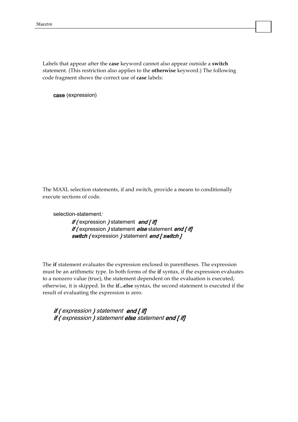 2 using labels in the case statement, 2 selection statements, 1 the maxl if statement | ElmoMC Multi-Axis Motion Controller-Maestro User Manual | Page 87 / 313
