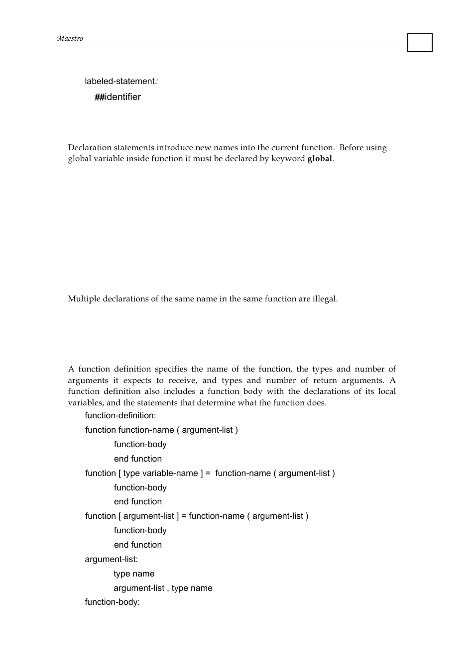 5 declaration statements, 6 functions, 1 function definition | ElmoMC Multi-Axis Motion Controller-Maestro User Manual | Page 92 / 313