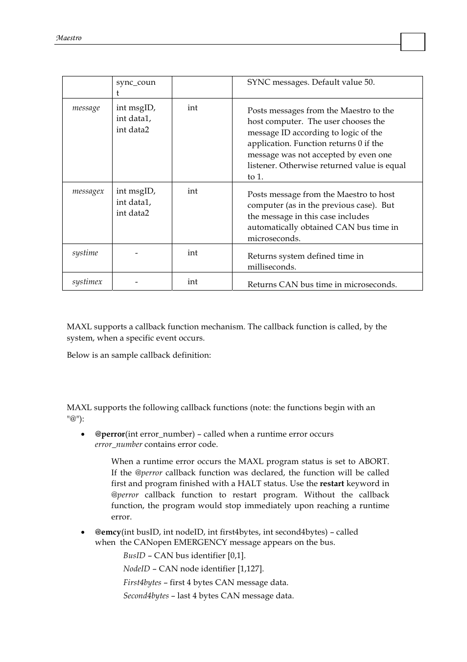 3 callback (interrupt) functions | ElmoMC Multi-Axis Motion Controller-Maestro User Manual | Page 96 / 313