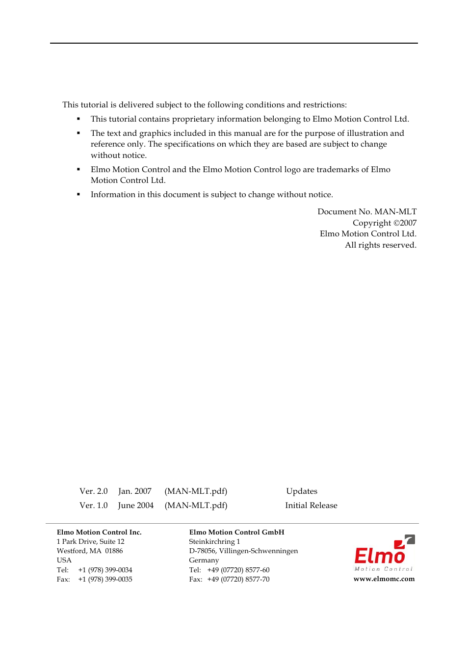 Notice | ElmoMC Multi-Axis Motion Controller-Maestro Motion Control User Manual | Page 2 / 72
