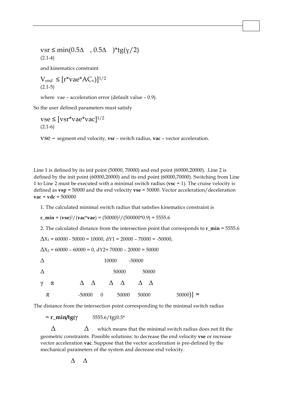 Vsr ≤ min(0.5δl, Tg(γ/2), R*vae*ac | Vse ≤ [vsr*vae*vac, Γ = π – arcos[(δx, Π – arcos, Γ/2), D > δl, Min(δl | ElmoMC Multi-Axis Motion Controller-Maestro Motion Control User Manual | Page 23 / 72