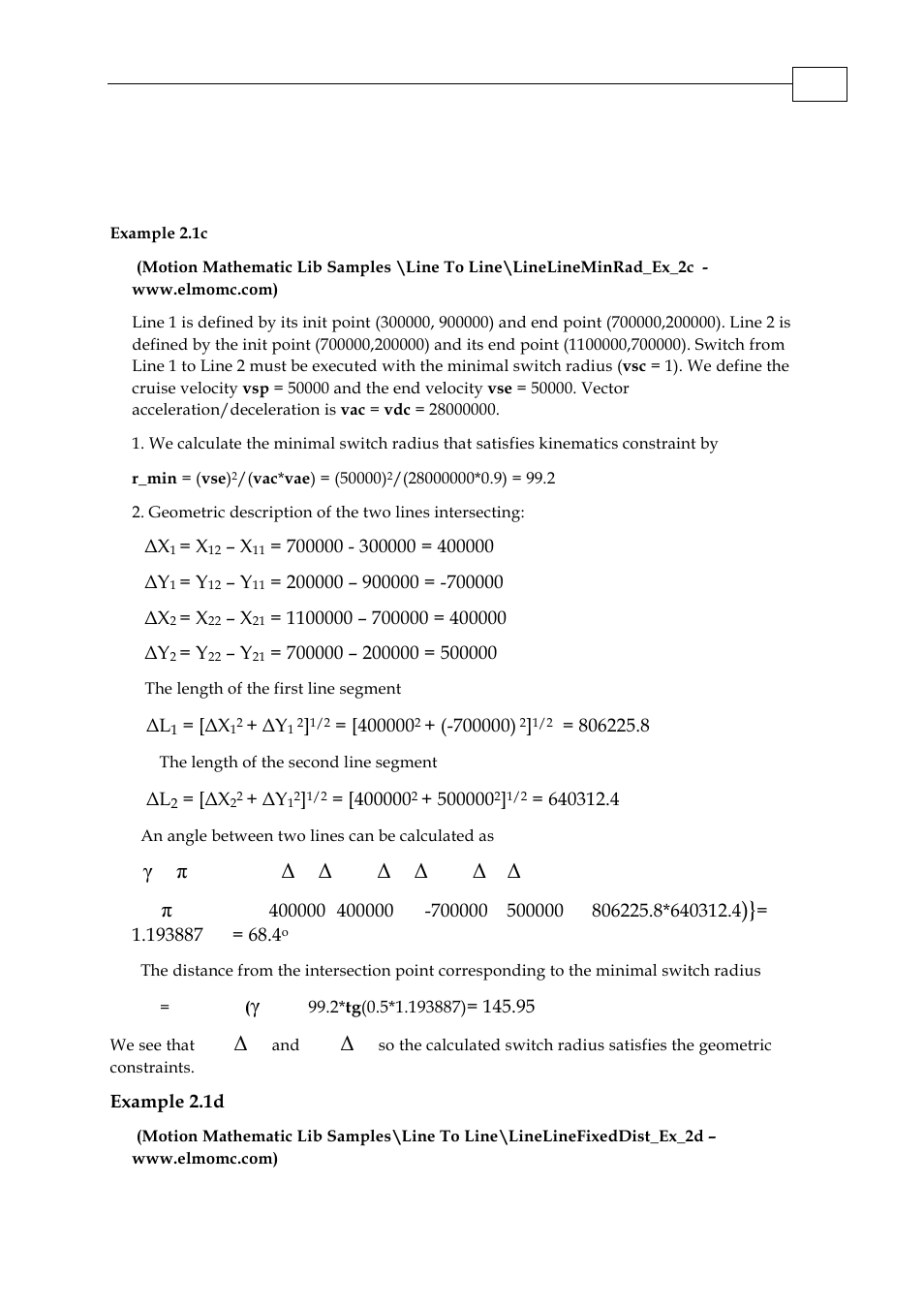 Vse = [r_switch*vac*vae, Γ = π – arccos[(δx, Π – arccos | Γ/2), D < δl | ElmoMC Multi-Axis Motion Controller-Maestro Motion Control User Manual | Page 25 / 72