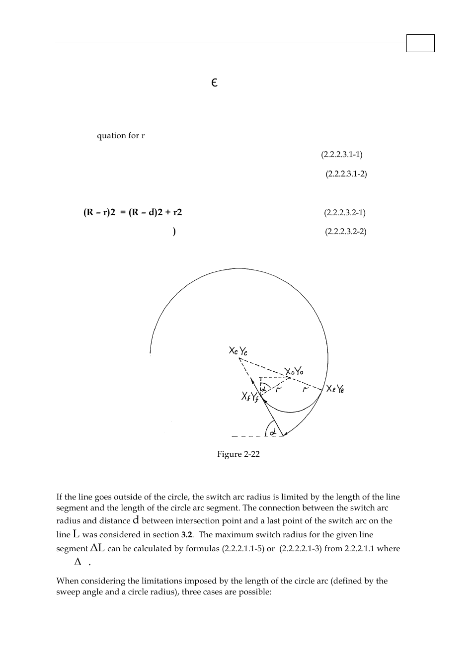 1 line goes outside of the circle (figure 2.11), 2 line goes inside the circle (figure 2.12), 3 line goes outside the circle | R + r)2 = (r + d)2 + r2, R = (2rd + d2)/(2r), R = (2rd – d2)/(2r, D = δl | ElmoMC Multi-Axis Motion Controller-Maestro Motion Control User Manual | Page 45 / 72