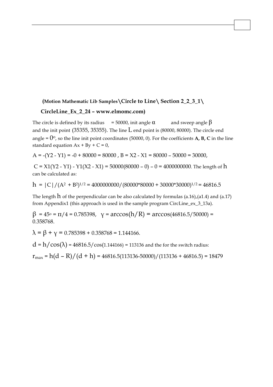 Rd = hd – hr – hr, R = h(d – r)/(d + h ), Β= -45 | Arccos(h/r) = arccos, Λ = β + γ, H/cos(λ), H(d – r)/(d + h) | ElmoMC Multi-Axis Motion Controller-Maestro Motion Control User Manual | Page 47 / 72