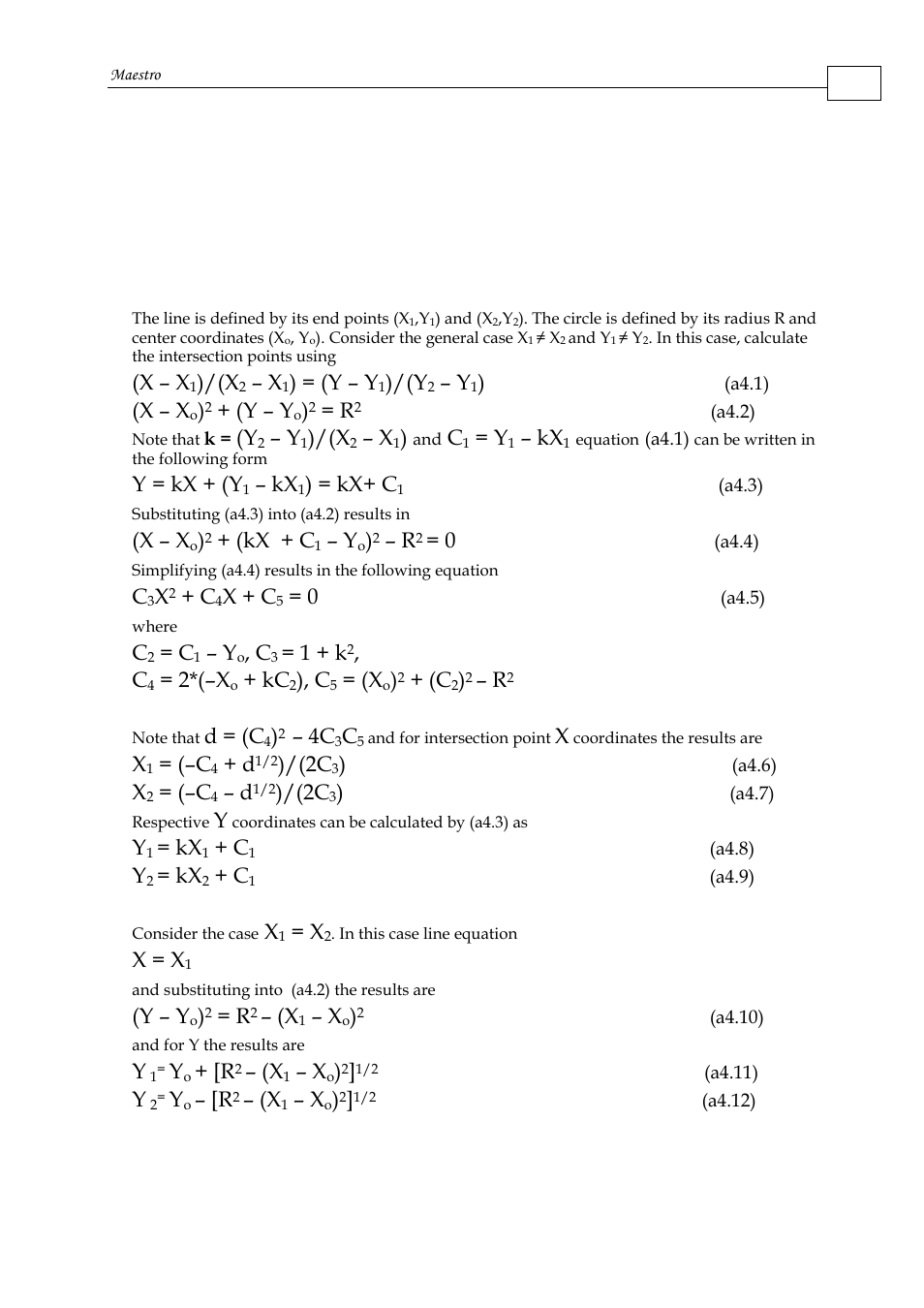 Appendix d: circle – line intersection points, X – x, Y – y | Y = kx + (y, Kx+ c, Kx + c, X + c, 1 + k, 2*(–x, D = (c | ElmoMC Multi-Axis Motion Controller-Maestro Motion Control User Manual | Page 72 / 72