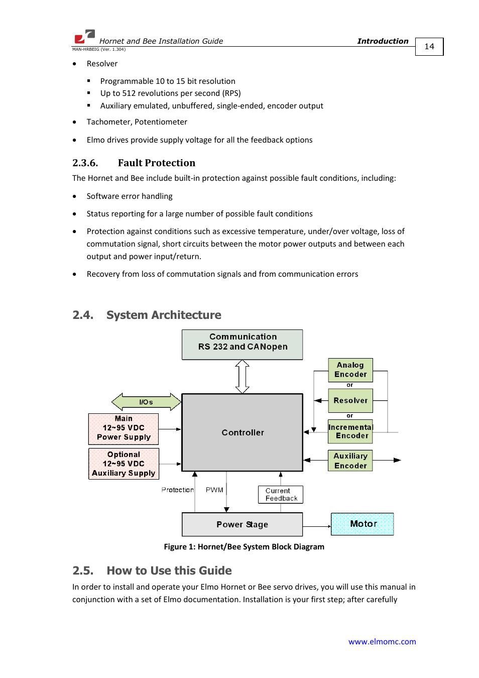Fault protection, System architecture, How to use this guide | System architecture 2.5. how to use this guide | ElmoMC ExtrIQ Digital Servo Drives-Hornet User Manual | Page 14 / 72