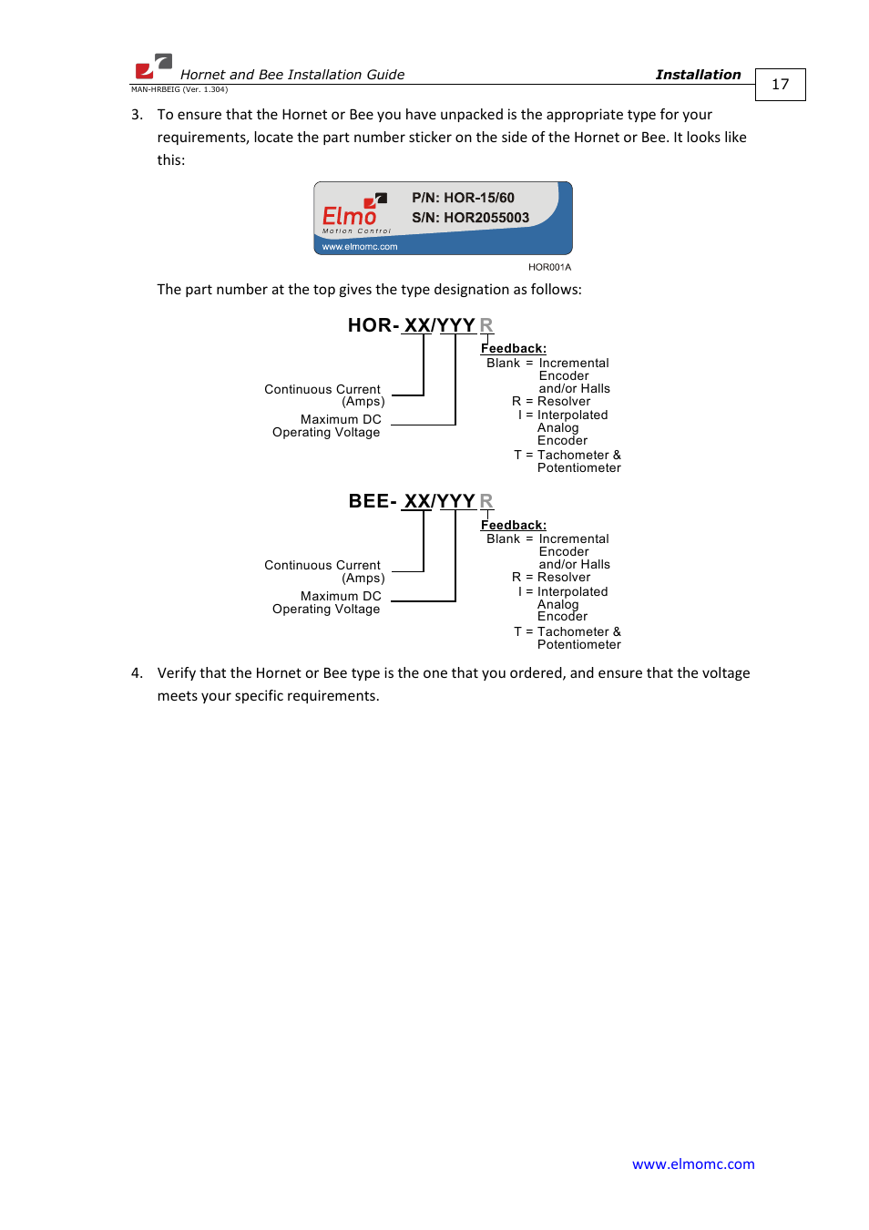 Hor- xx/yyy r, Bee- xx/yyy r | ElmoMC ExtrIQ Digital Servo Drives-Hornet User Manual | Page 17 / 72