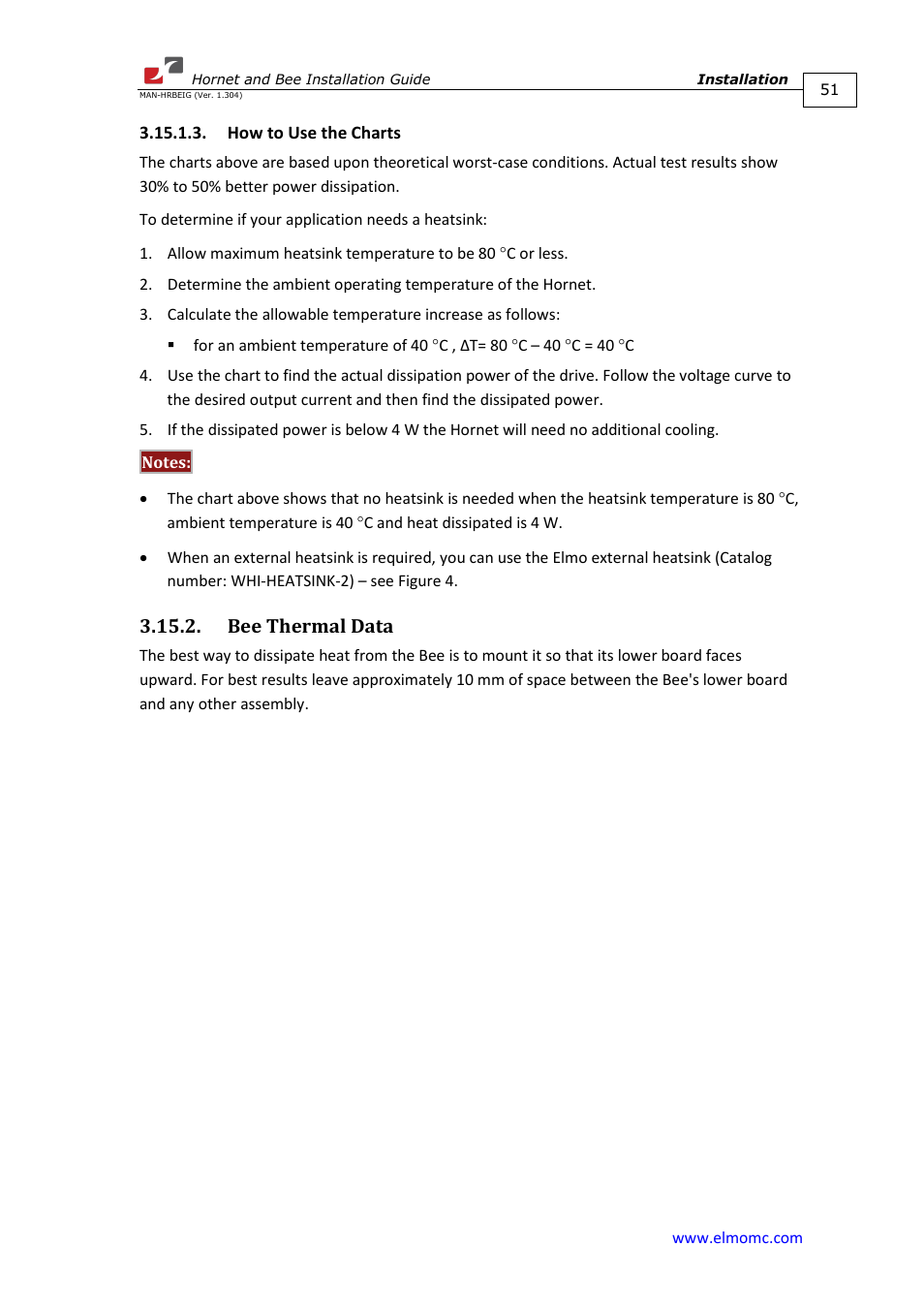 How to use the charts, Bee thermal data | ElmoMC ExtrIQ Digital Servo Drives-Hornet User Manual | Page 51 / 72
