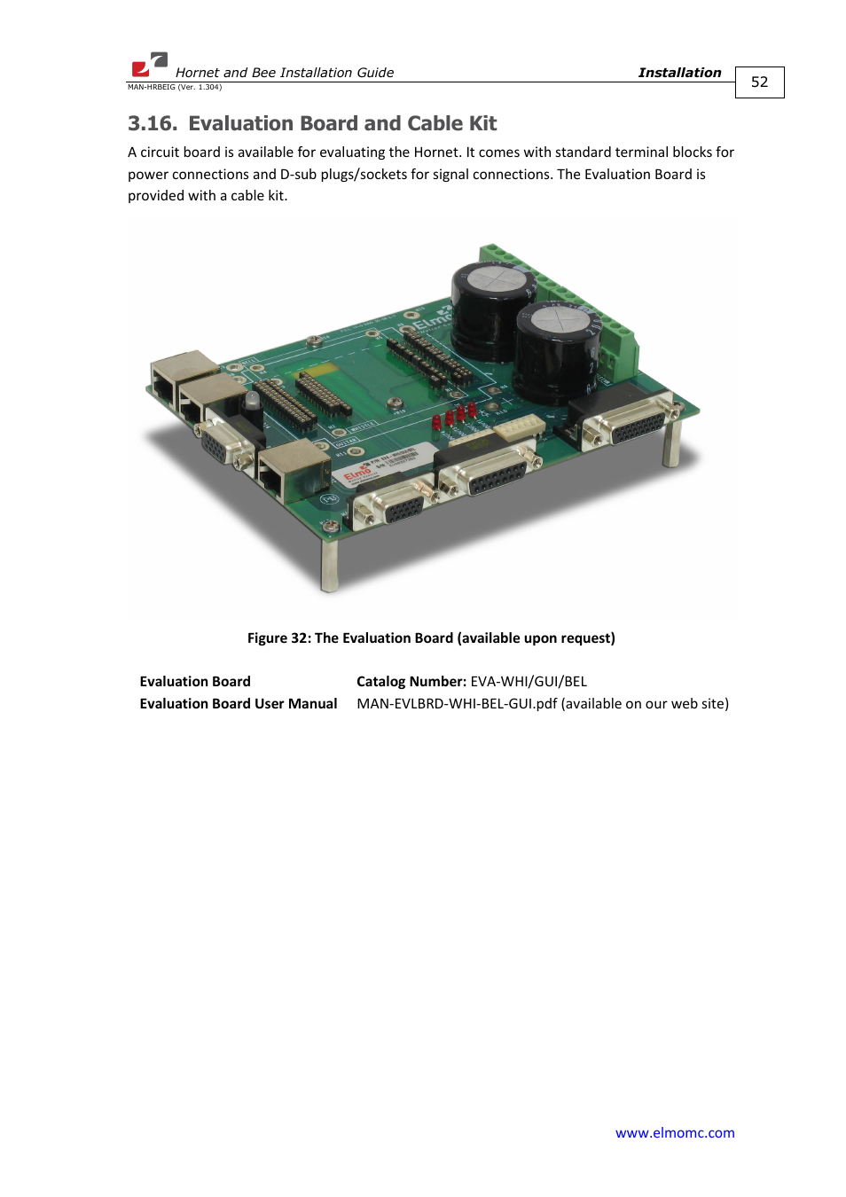 Evaluation board and cable kit | ElmoMC ExtrIQ Digital Servo Drives-Hornet User Manual | Page 52 / 72