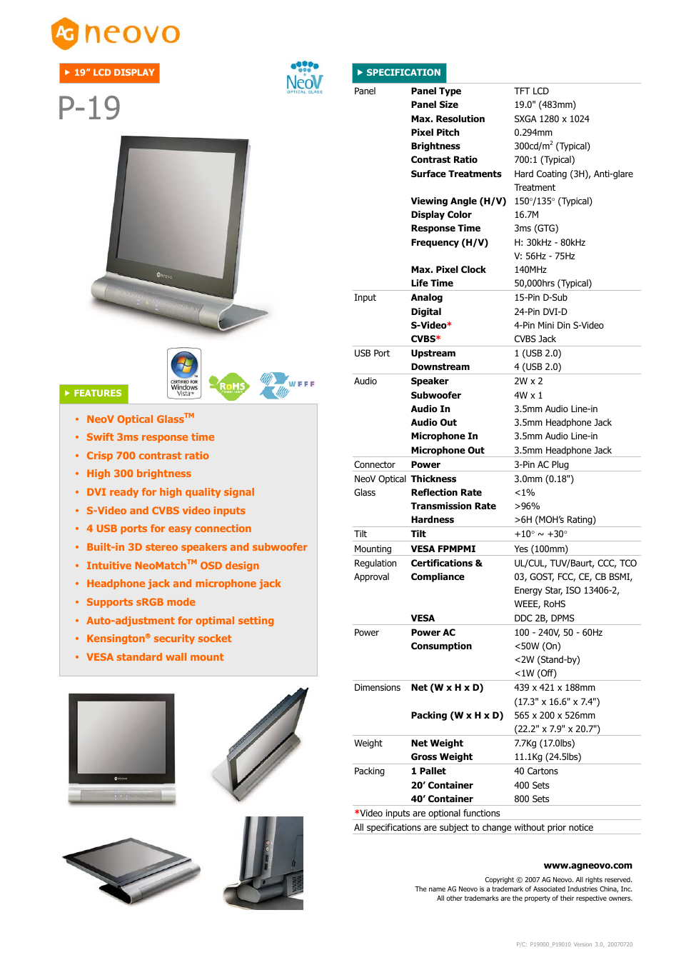 AG Neovo P-19 User Manual | 1 page