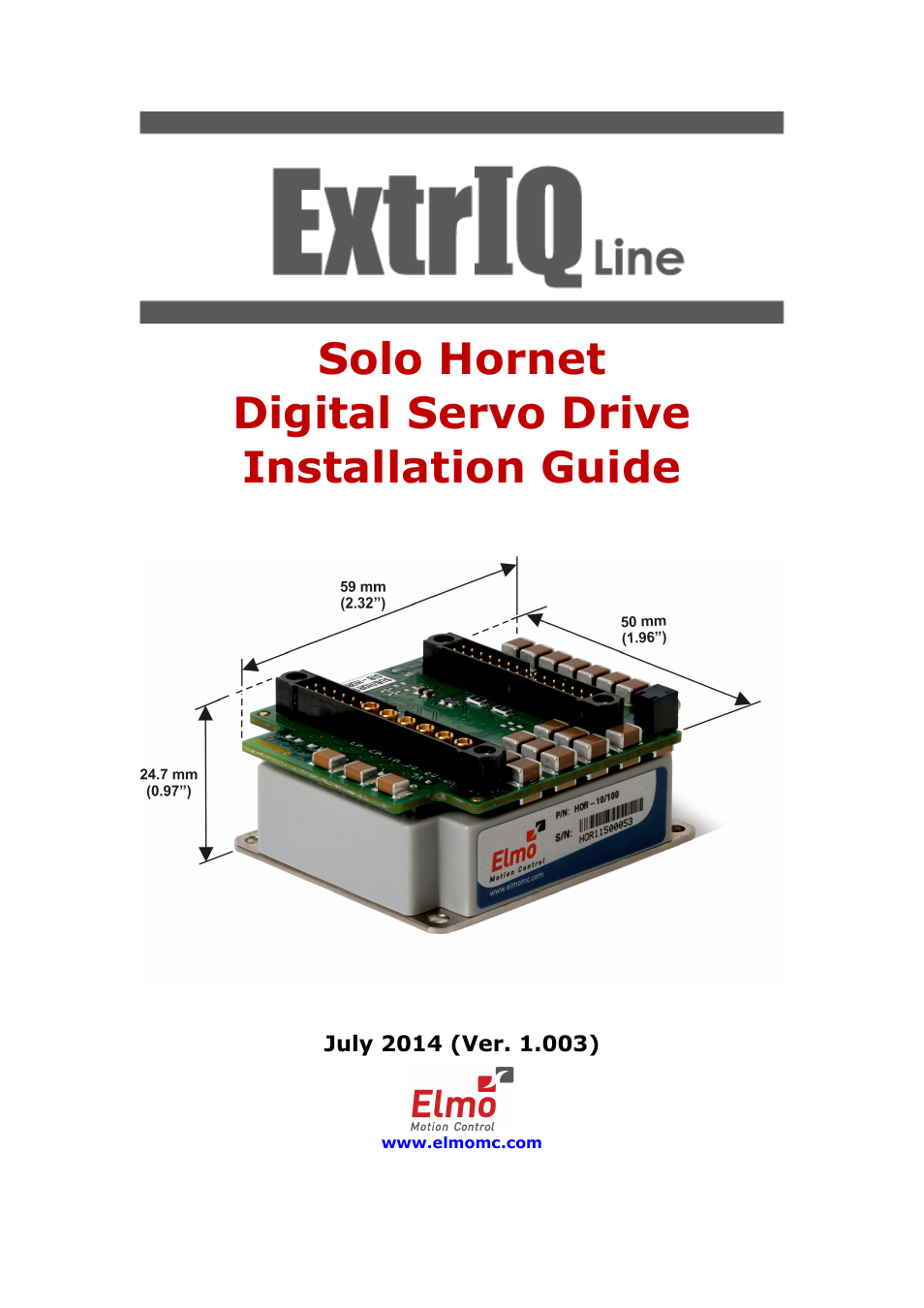 ElmoMC ExtrIQ Digital Servo Drives-Solo Hornet User Manual | 70 pages