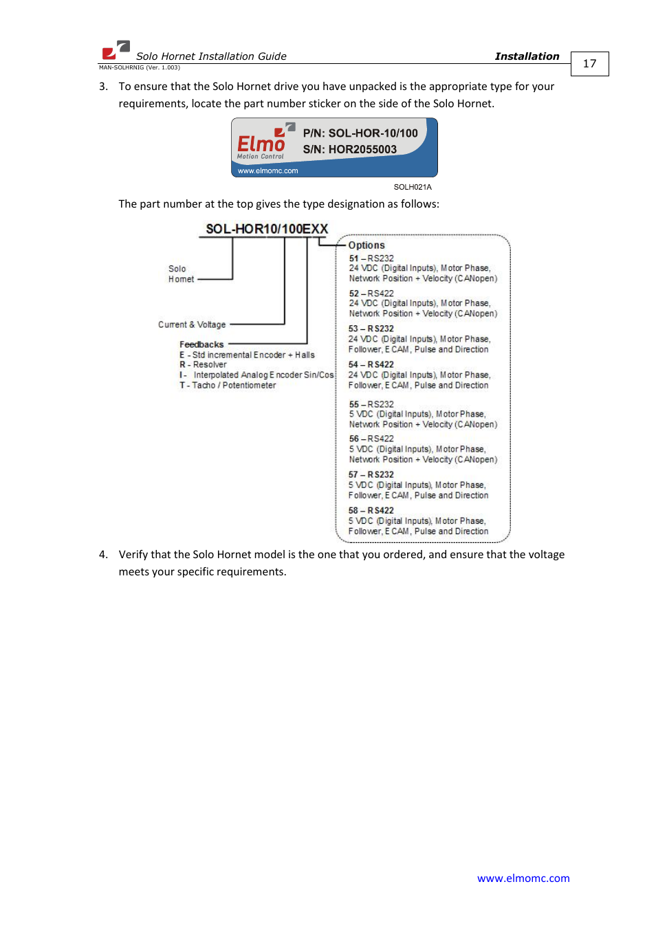 ElmoMC ExtrIQ Digital Servo Drives-Solo Hornet User Manual | Page 17 / 70