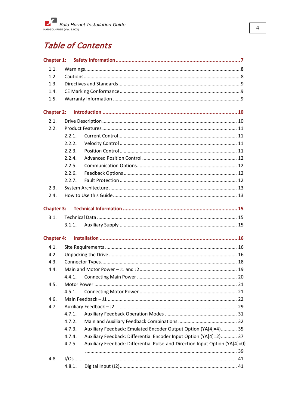 ElmoMC ExtrIQ Digital Servo Drives-Solo Hornet User Manual | Page 4 / 70