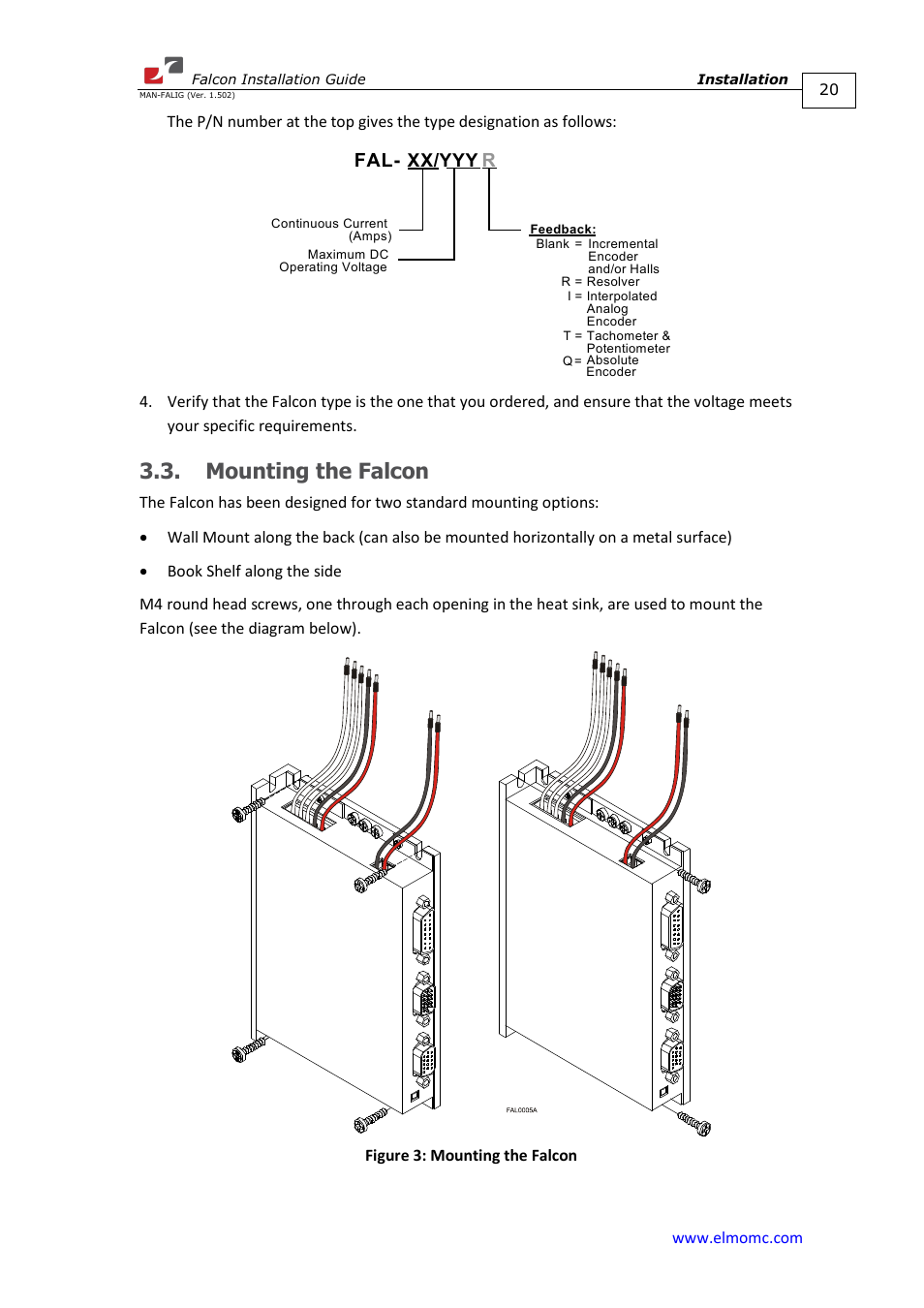 Mounting the falcon, Fal- xx/yyy r | ElmoMC ExtrIQ Digital Servo Drives-Falcon User Manual | Page 20 / 73