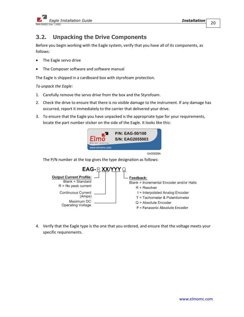 Unpacking the drive components | ElmoMC ExtrIQ Digital Servo Drives-Eagle User Manual | Page 20 / 87