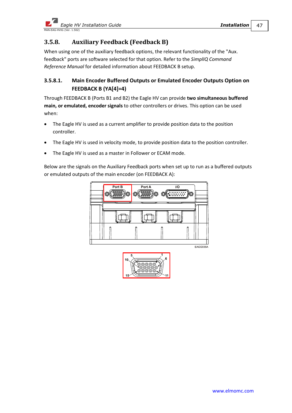 Auxiliary feedback (feedback b), Option on feedback b (ya[4]=4) | ElmoMC ExtrIQ Digital Servo Drives-Eagle HV User Manual | Page 47 / 88