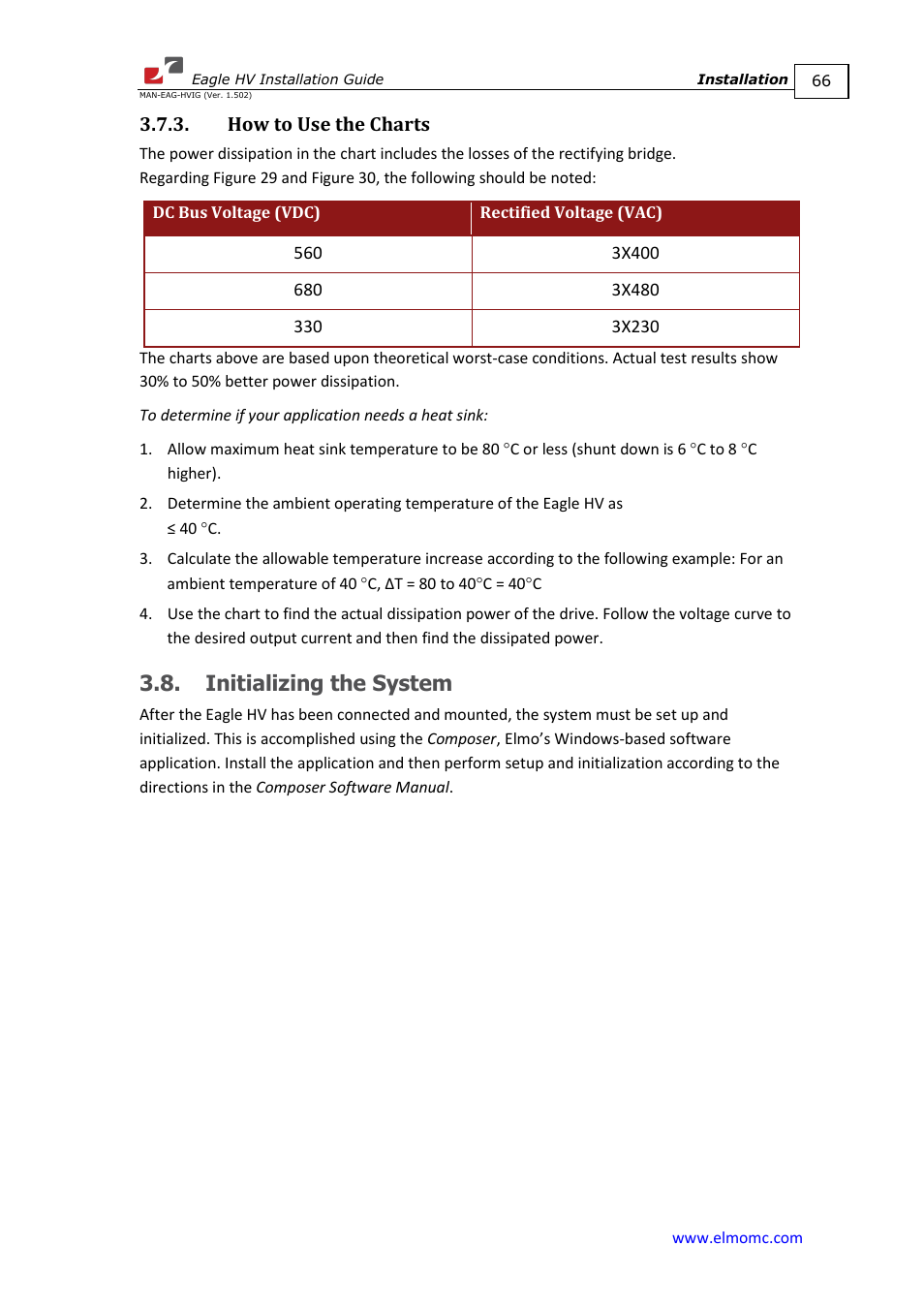 How to use the charts, Initializing the system | ElmoMC ExtrIQ Digital Servo Drives-Eagle HV User Manual | Page 66 / 88