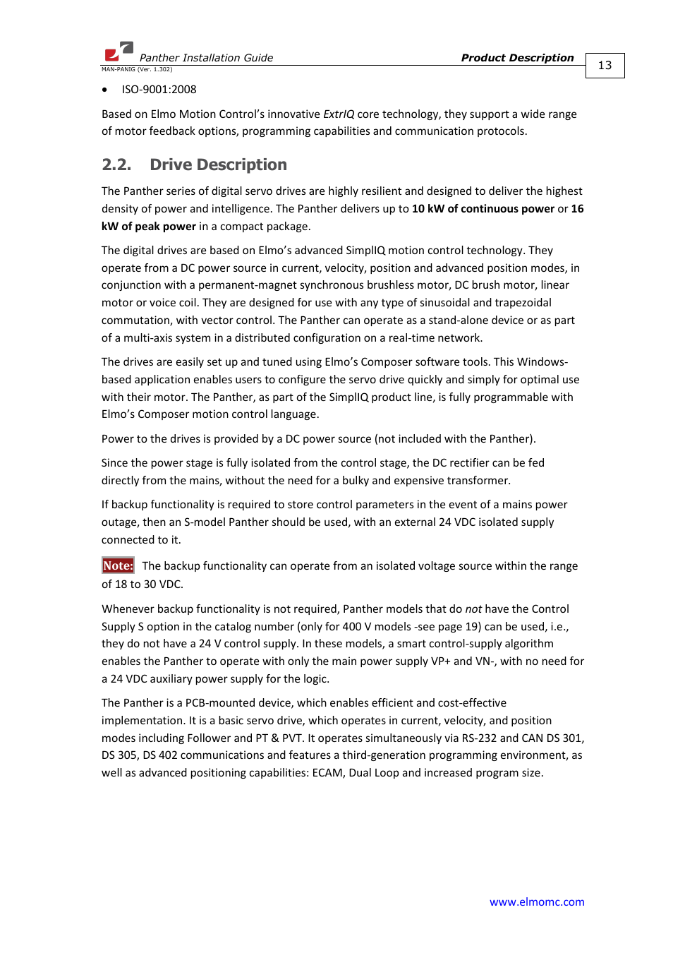 Drive description | ElmoMC ExtrIQ Digital Servo Drives-Panther User Manual | Page 13 / 88
