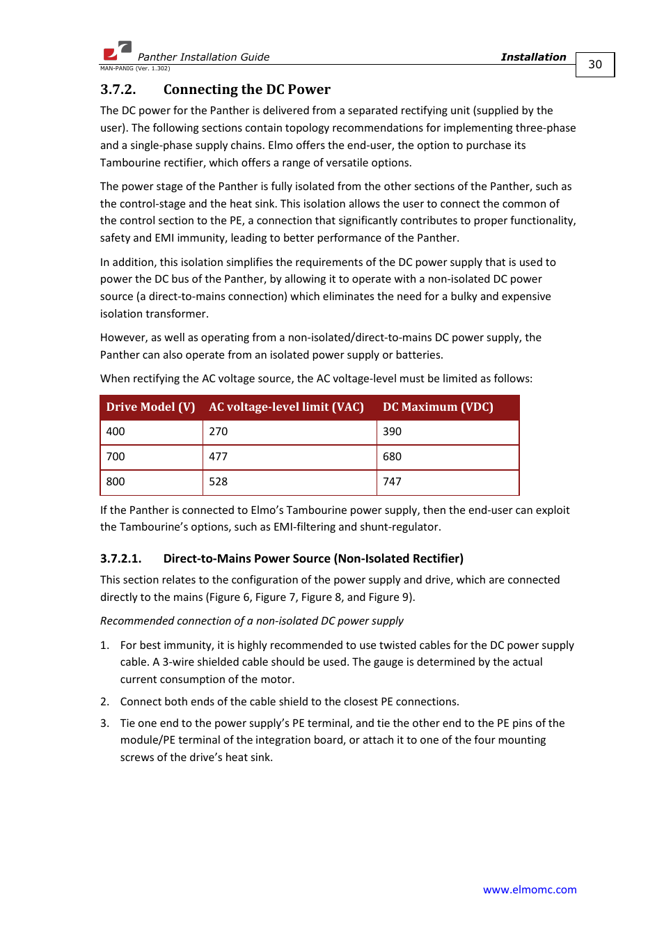 Connecting the dc power | ElmoMC ExtrIQ Digital Servo Drives-Panther User Manual | Page 30 / 88