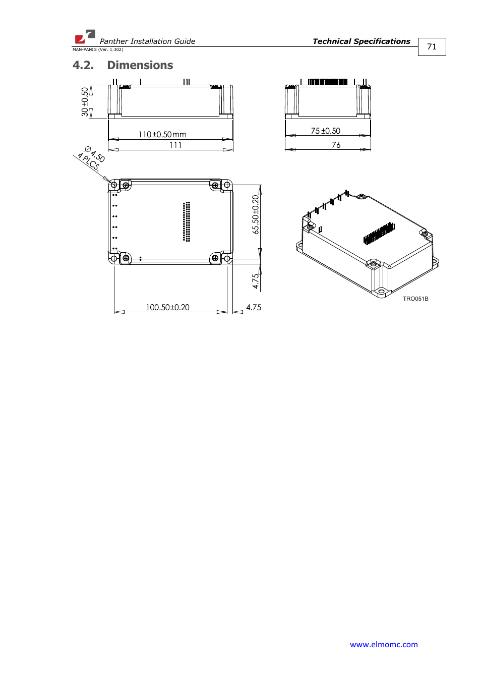 Dimensions | ElmoMC ExtrIQ Digital Servo Drives-Panther User Manual | Page 71 / 88