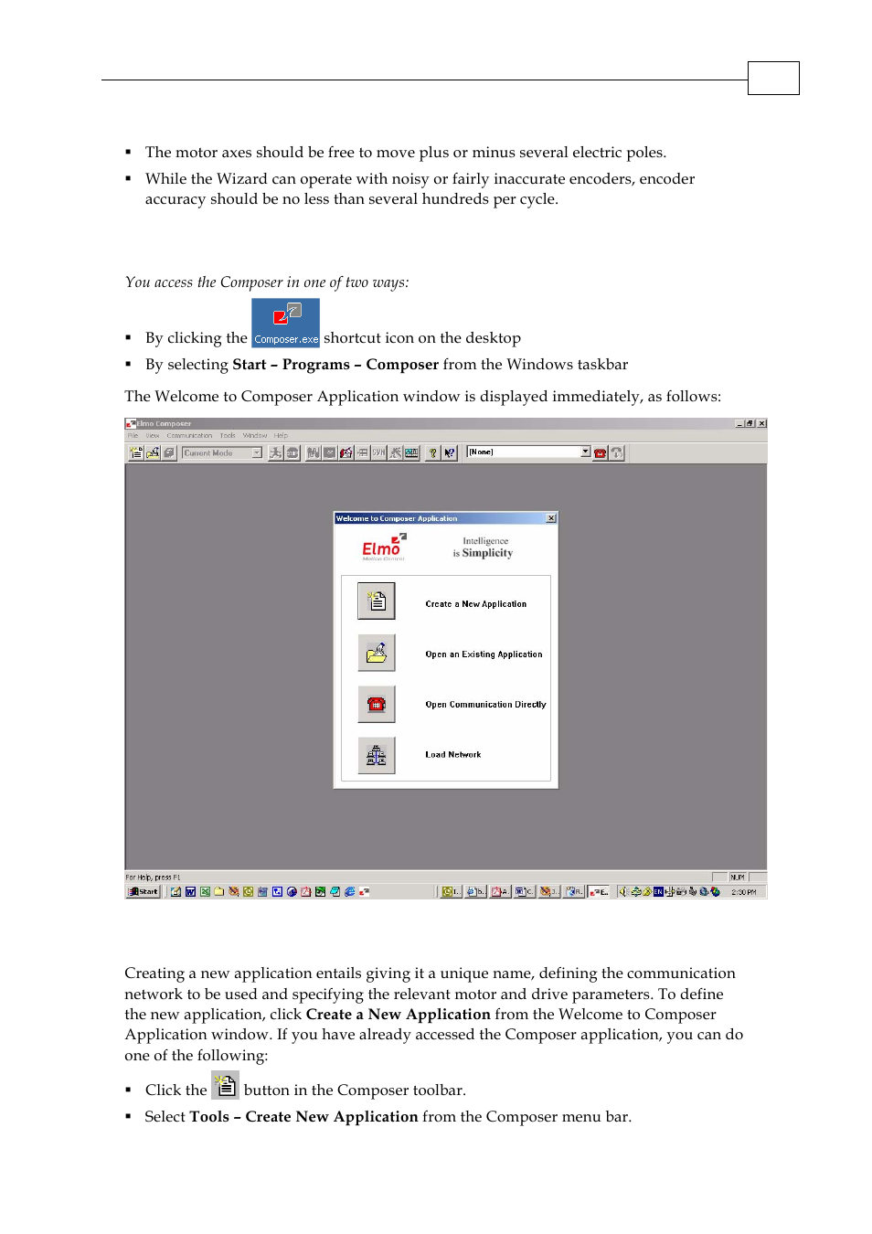 2 accessing the composer, 3 creating a new application | ElmoMC SimplIQ Servo Drives Composer User Manual User Manual | Page 10 / 101