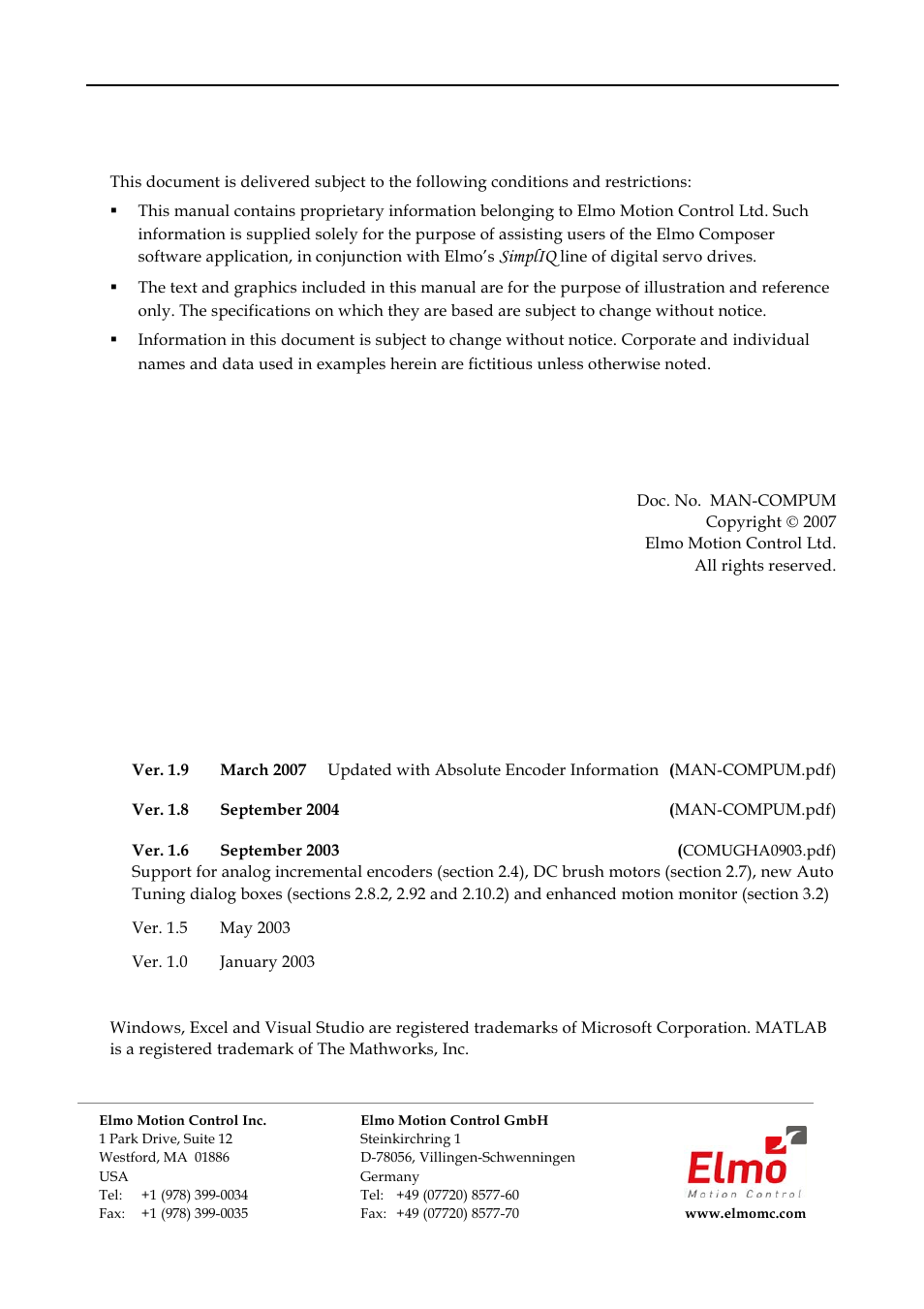Notice, Important notice | ElmoMC SimplIQ Servo Drives Composer User Manual User Manual | Page 2 / 101