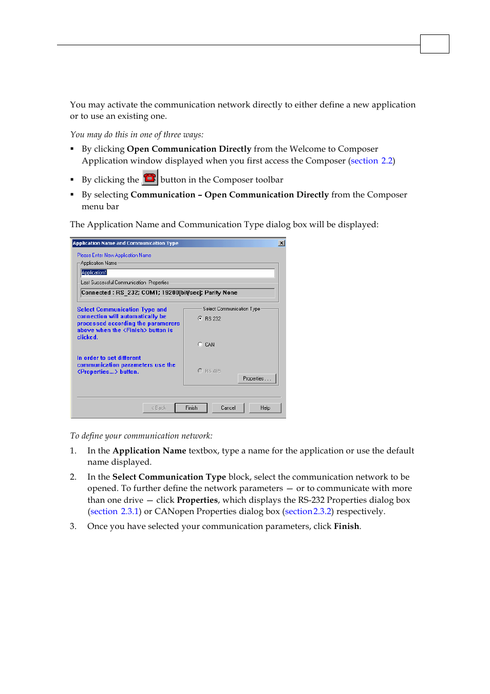 2 opening communication directly | ElmoMC SimplIQ Servo Drives Composer User Manual User Manual | Page 49 / 101