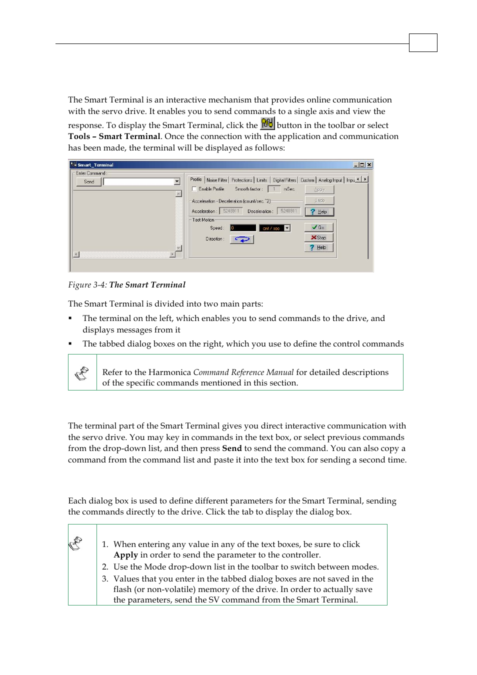 3 the smart terminal, 1 terminal, 2 tabbed dialog boxes | ElmoMC SimplIQ Servo Drives Composer User Manual User Manual | Page 58 / 101