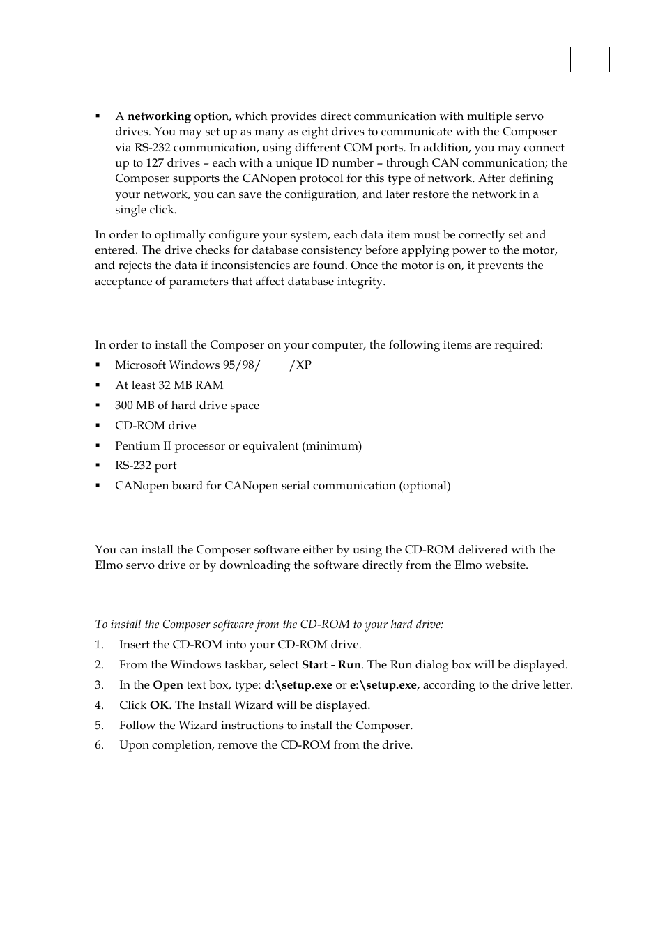 System requirements, Composer installation, 1 installing from cd-rom | 2 system requirements, 3 composer installation | ElmoMC SimplIQ Servo Drives Composer User Manual User Manual | Page 6 / 101