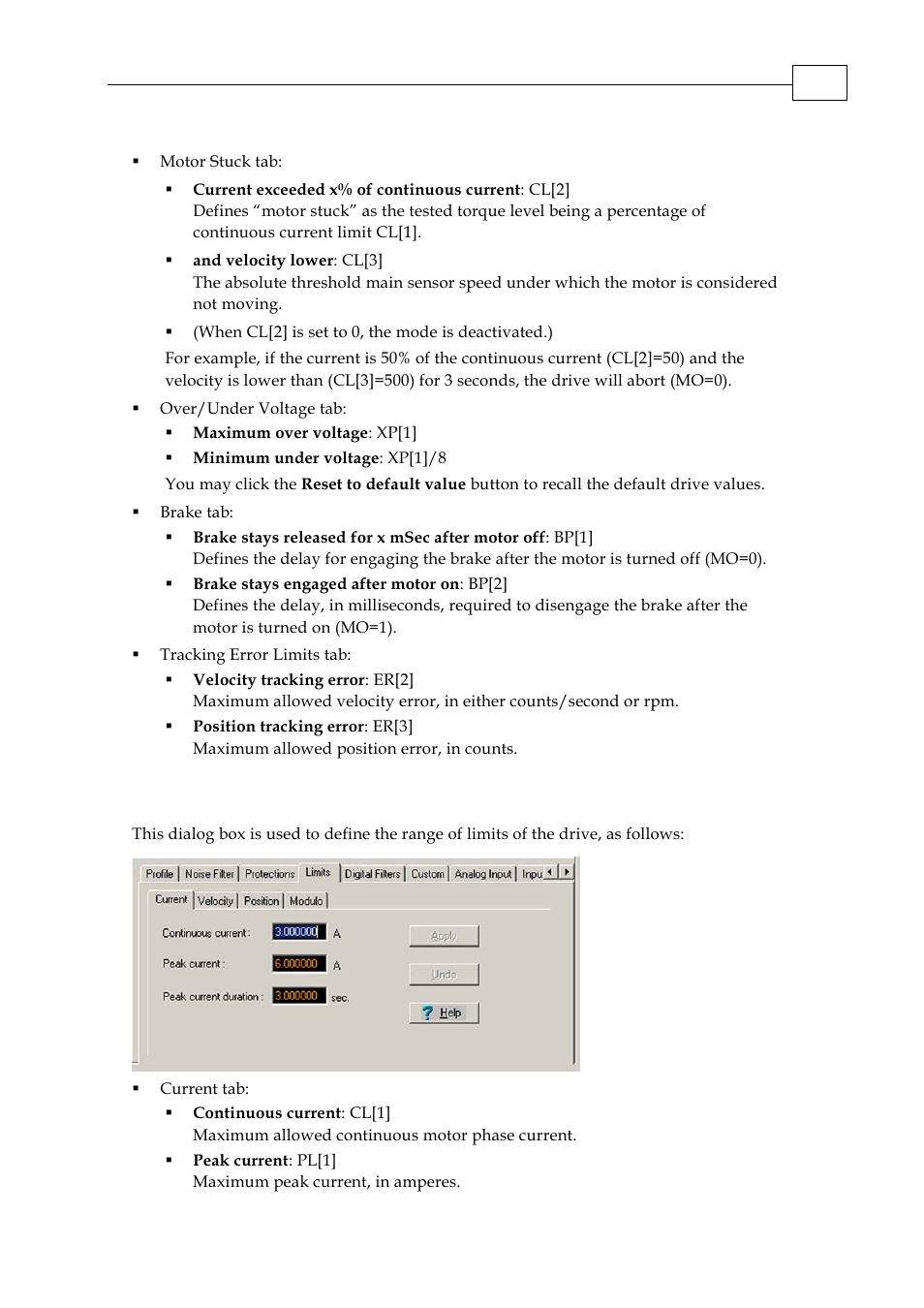 4 limits dialog box | ElmoMC SimplIQ Servo Drives Composer User Manual User Manual | Page 62 / 101