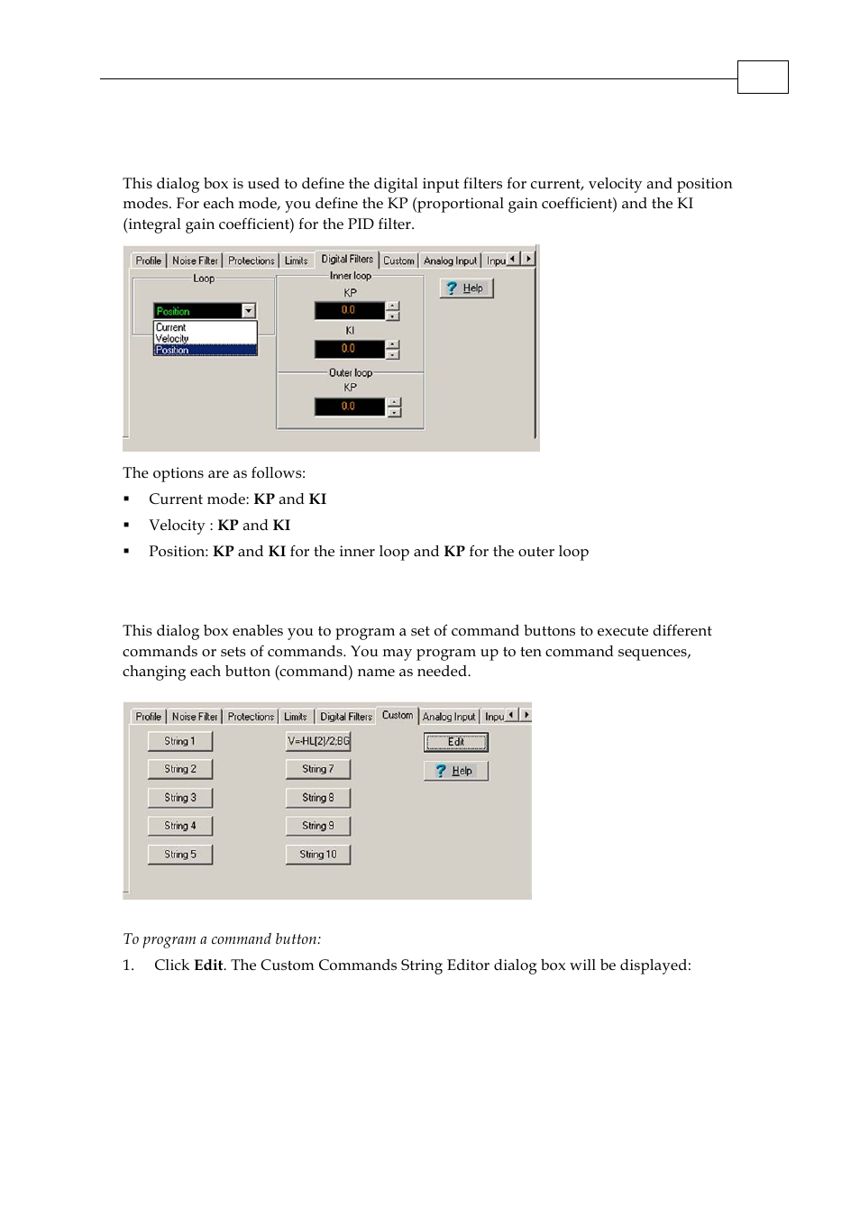 5 digital filters dialog box, 6 custom dialog box | ElmoMC SimplIQ Servo Drives Composer User Manual User Manual | Page 64 / 101