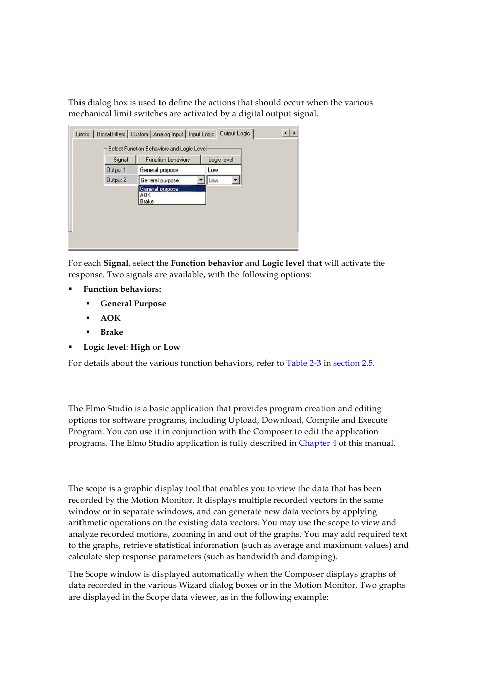 9 output logic dialog box, 4 the elmo studio, 5 the scope | ElmoMC SimplIQ Servo Drives Composer User Manual User Manual | Page 67 / 101