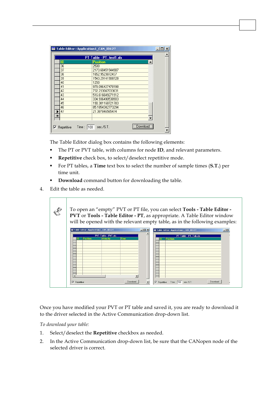 3 downloading a table to a drive | ElmoMC SimplIQ Servo Drives Composer User Manual User Manual | Page 76 / 101
