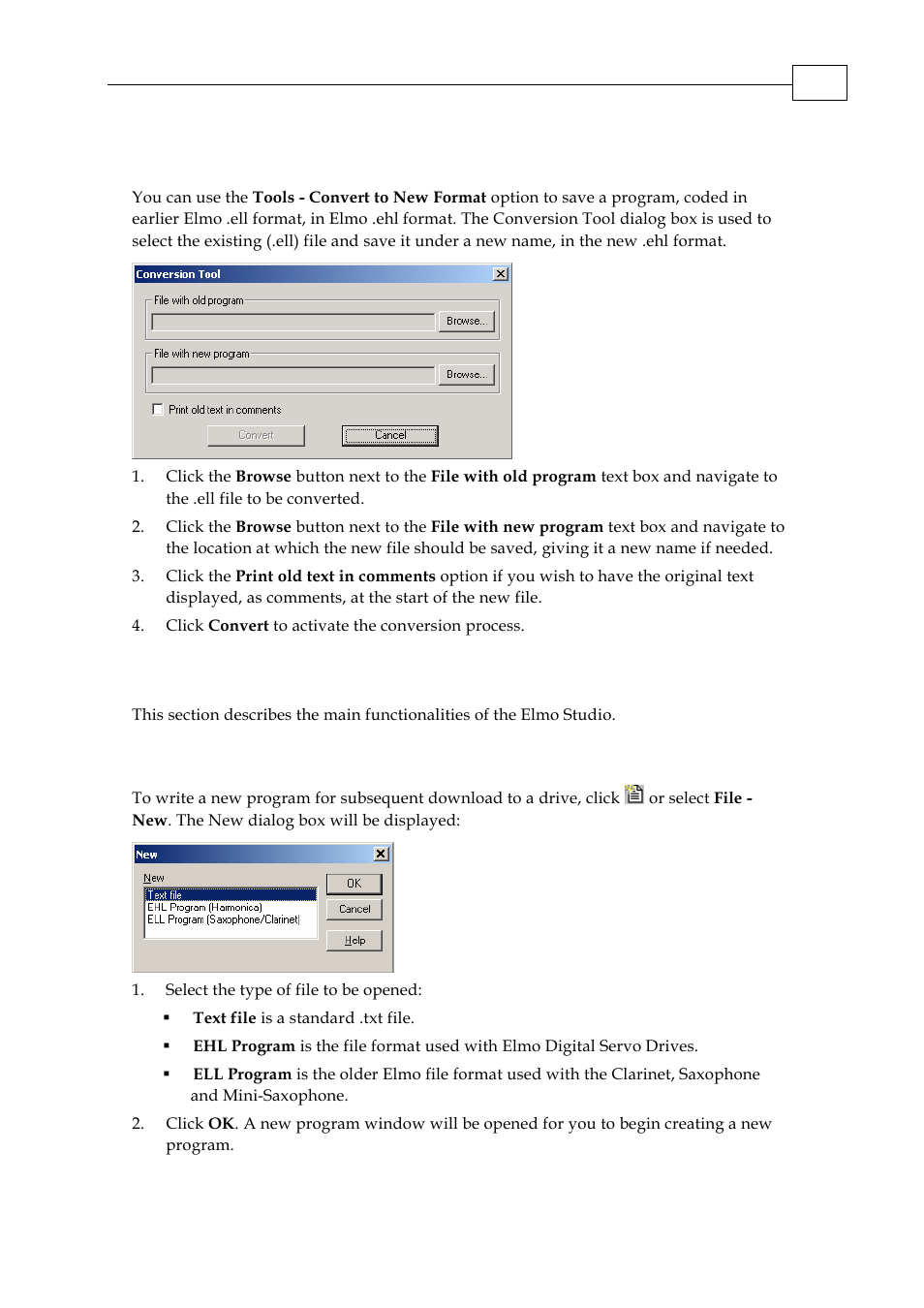 3 convert to new format, 2 elmo studio processes, 1 creating a program file | ElmoMC SimplIQ Servo Drives Composer User Manual User Manual | Page 87 / 101