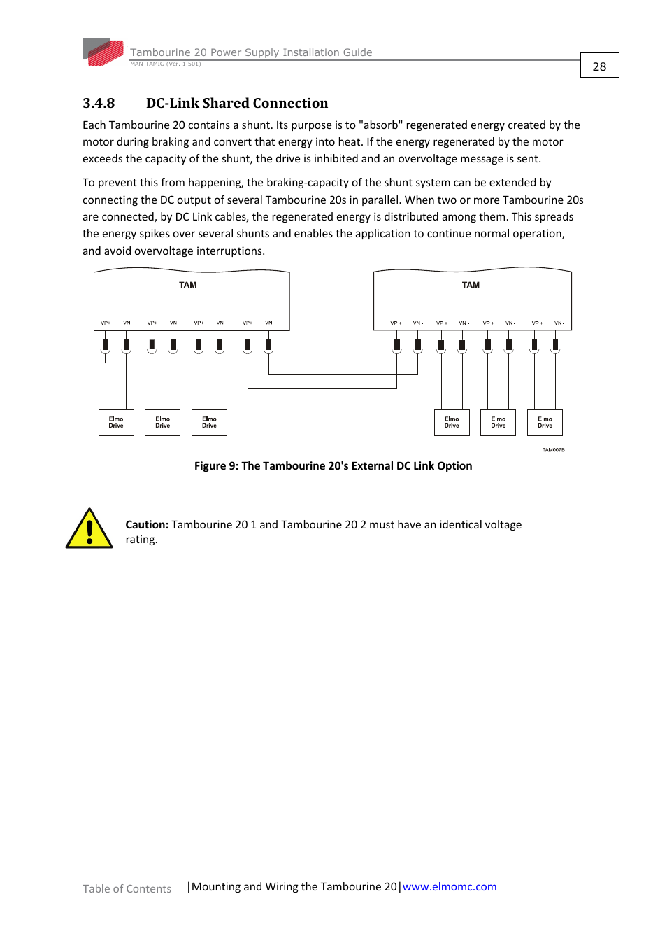 8 dc-link shared connection, Dc-link shared connection | ElmoMC Power Supplies-TAM-20 User Manual | Page 28 / 31