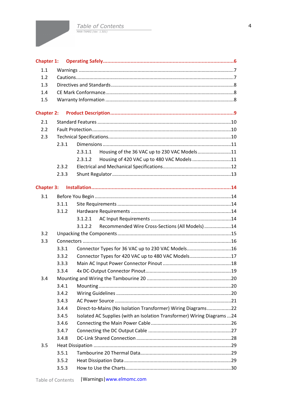 ElmoMC Power Supplies-TAM-20 User Manual | Page 4 / 31