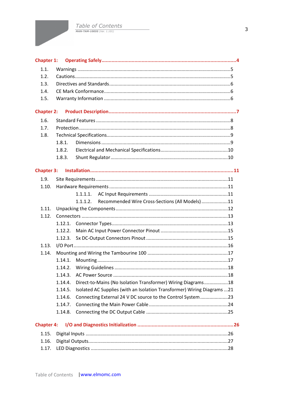 ElmoMC Power Supplies-TAM-100 User Manual | Page 3 / 29
