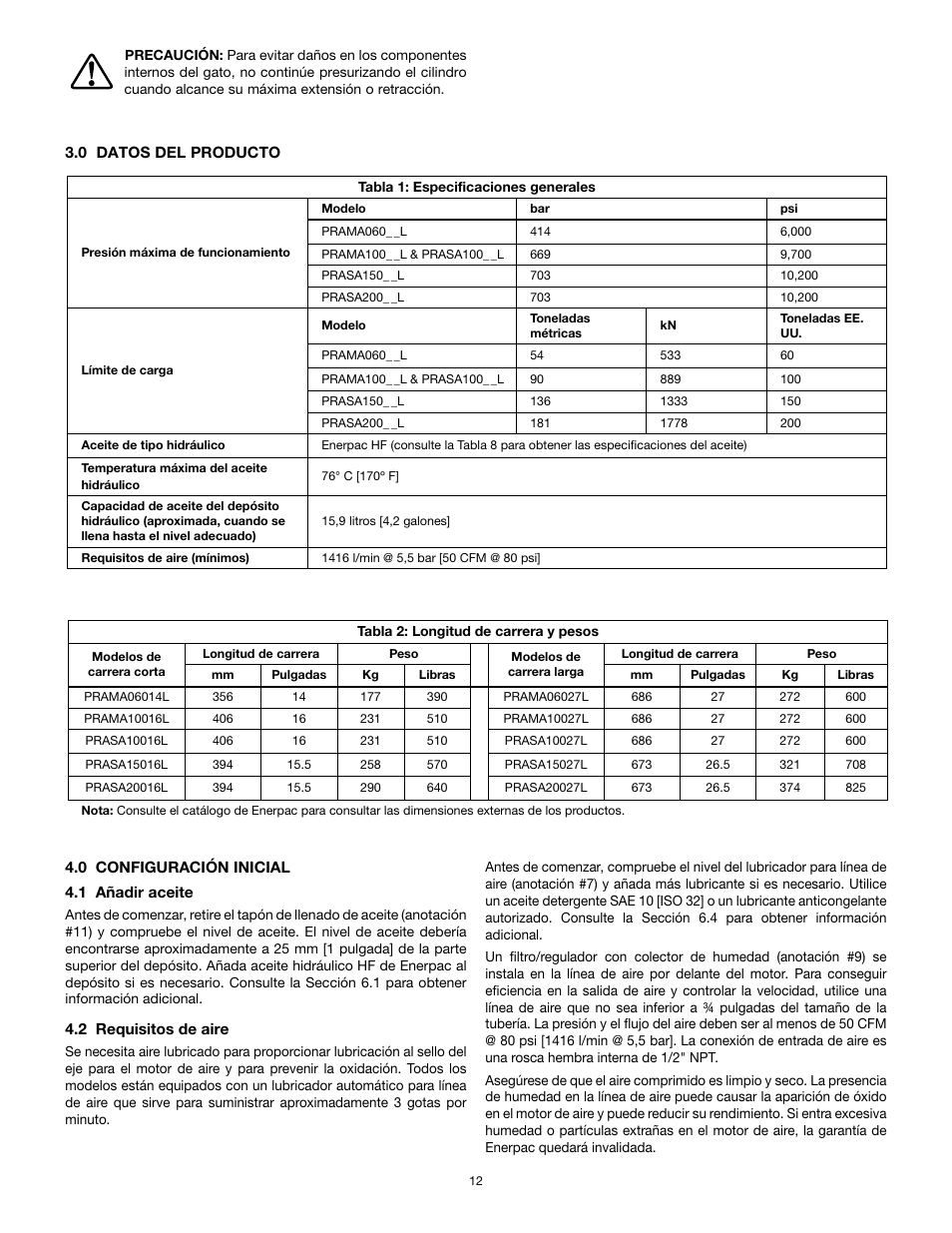Enerpac PR-Series Air User Manual | Page 12 / 24
