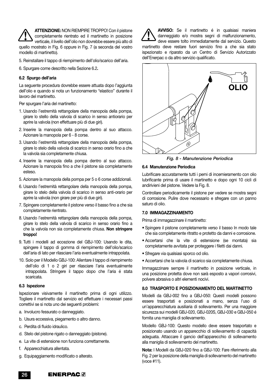 Olio | Enerpac GBJ-Series User Manual | Page 26 / 88