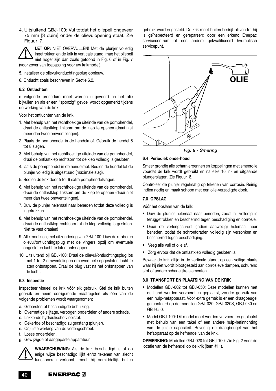 Olie | Enerpac GBJ-Series User Manual | Page 40 / 88