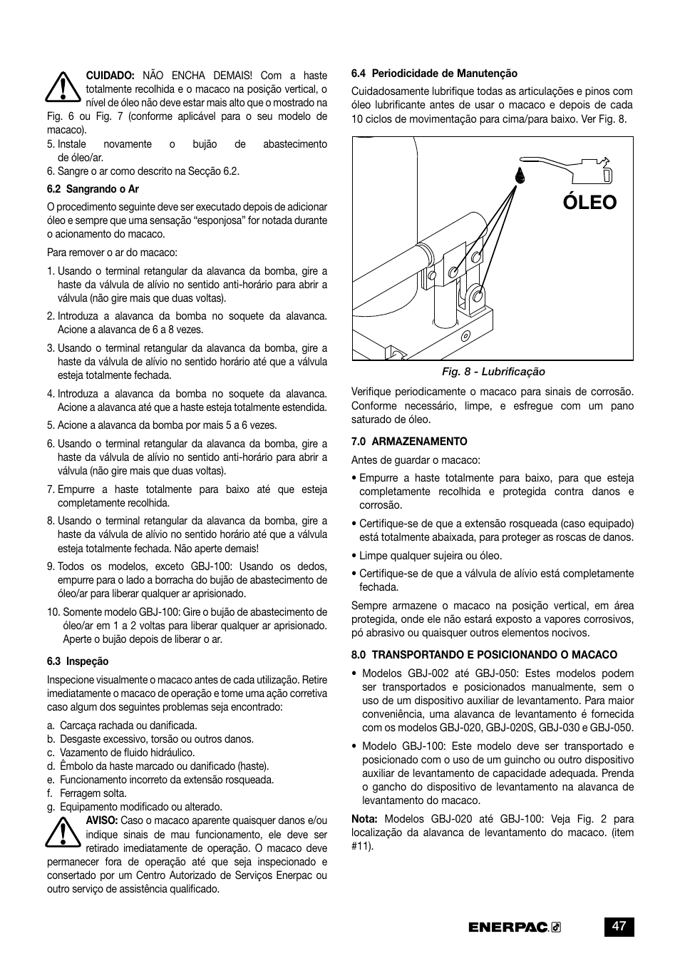 Óleo | Enerpac GBJ-Series User Manual | Page 47 / 88