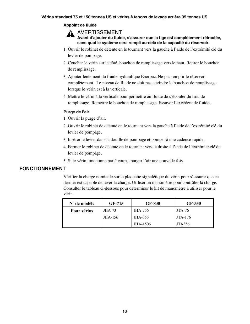 Avertissement | Enerpac JTA-Series User Manual | Page 16 / 36