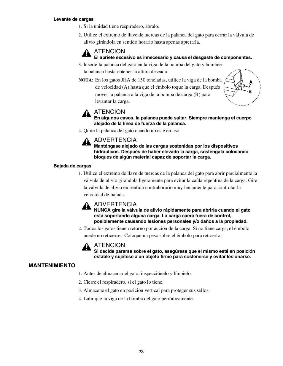 Atencion, Advertencia | Enerpac JTA-Series User Manual | Page 23 / 36