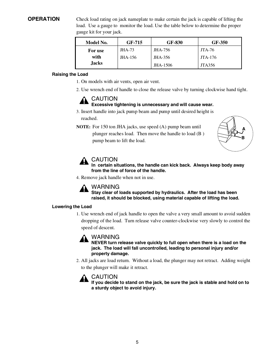 Caution, Warning | Enerpac JTA-Series User Manual | Page 5 / 36
